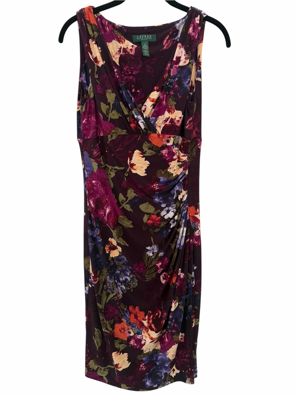 Lauren Ralph Lauren Plum Floral Faux-Wrap Dress Size 8